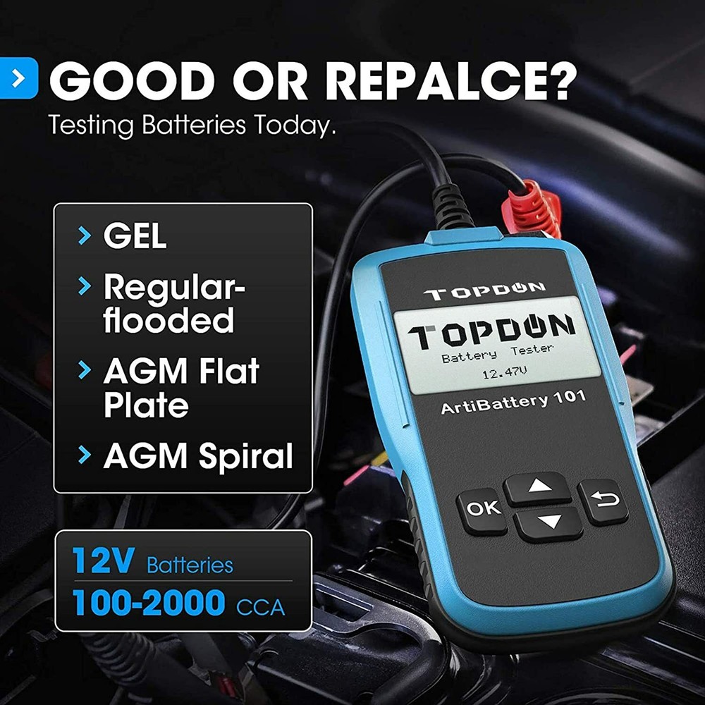 TOPDON AB101 Car Battery Tester 12V Load Tester Charging System Analyzer