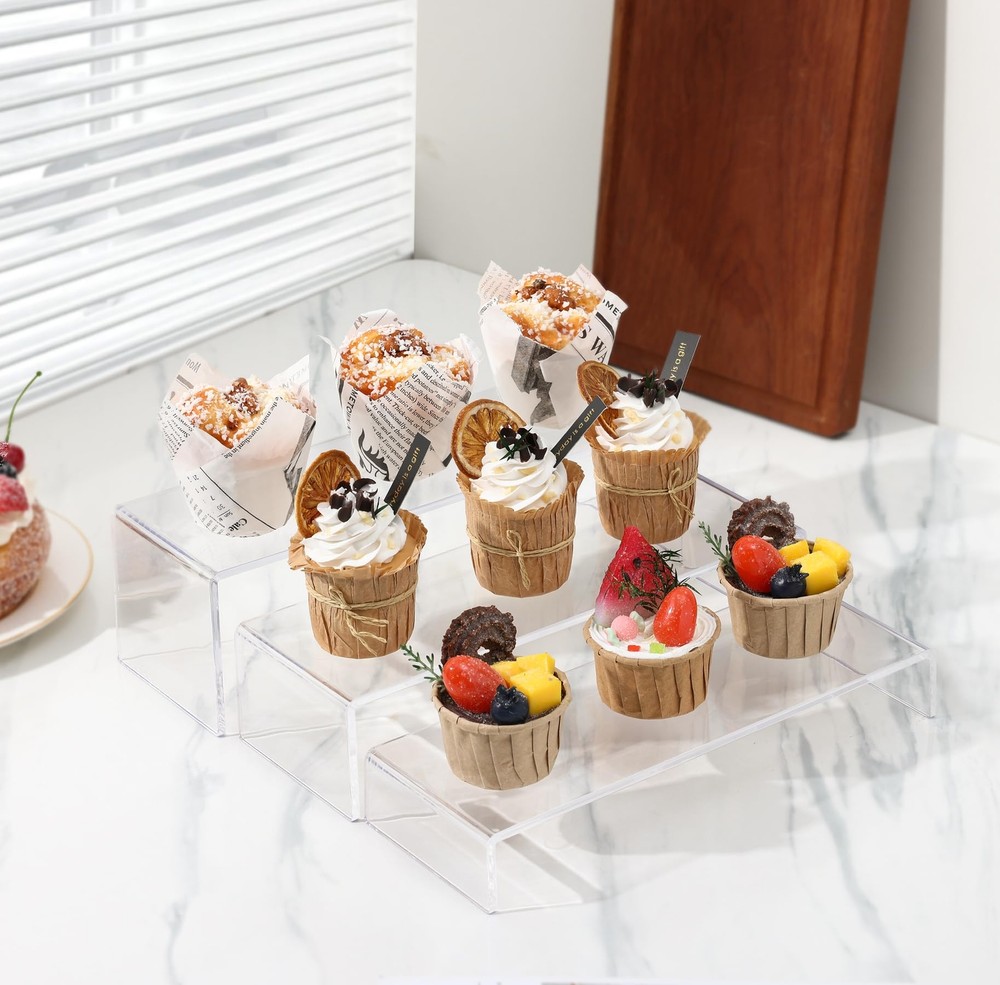 Large Acrylic Display Risers 2 Sets Clear Rectangular Showcase Collectibles Disp