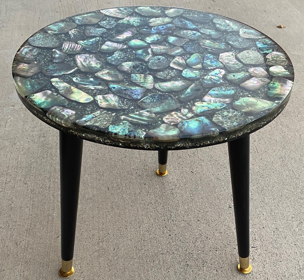 MCM Abalone Shell Inlay Accent Side Table Hollywood Regency