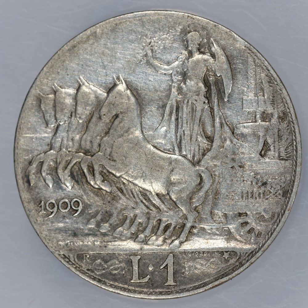 1909 Italy Silver 1 Lira