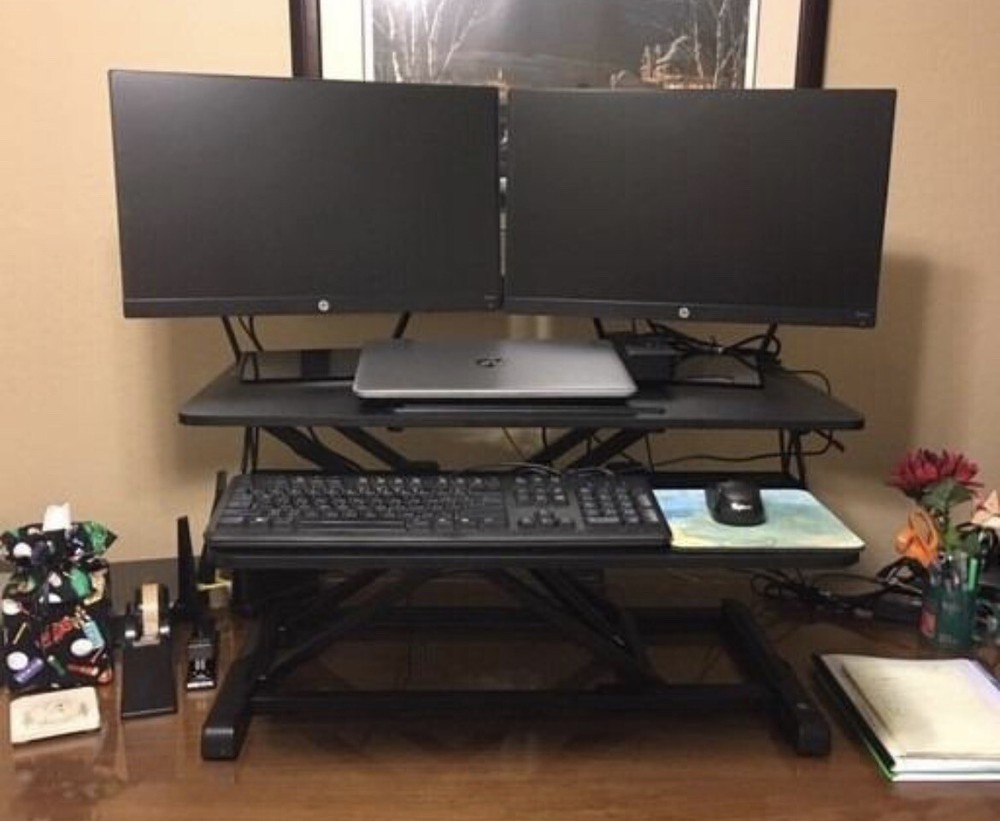 TechOrbits Adjustable Height Sit Stand Desktop  - With Easy Lift Technology