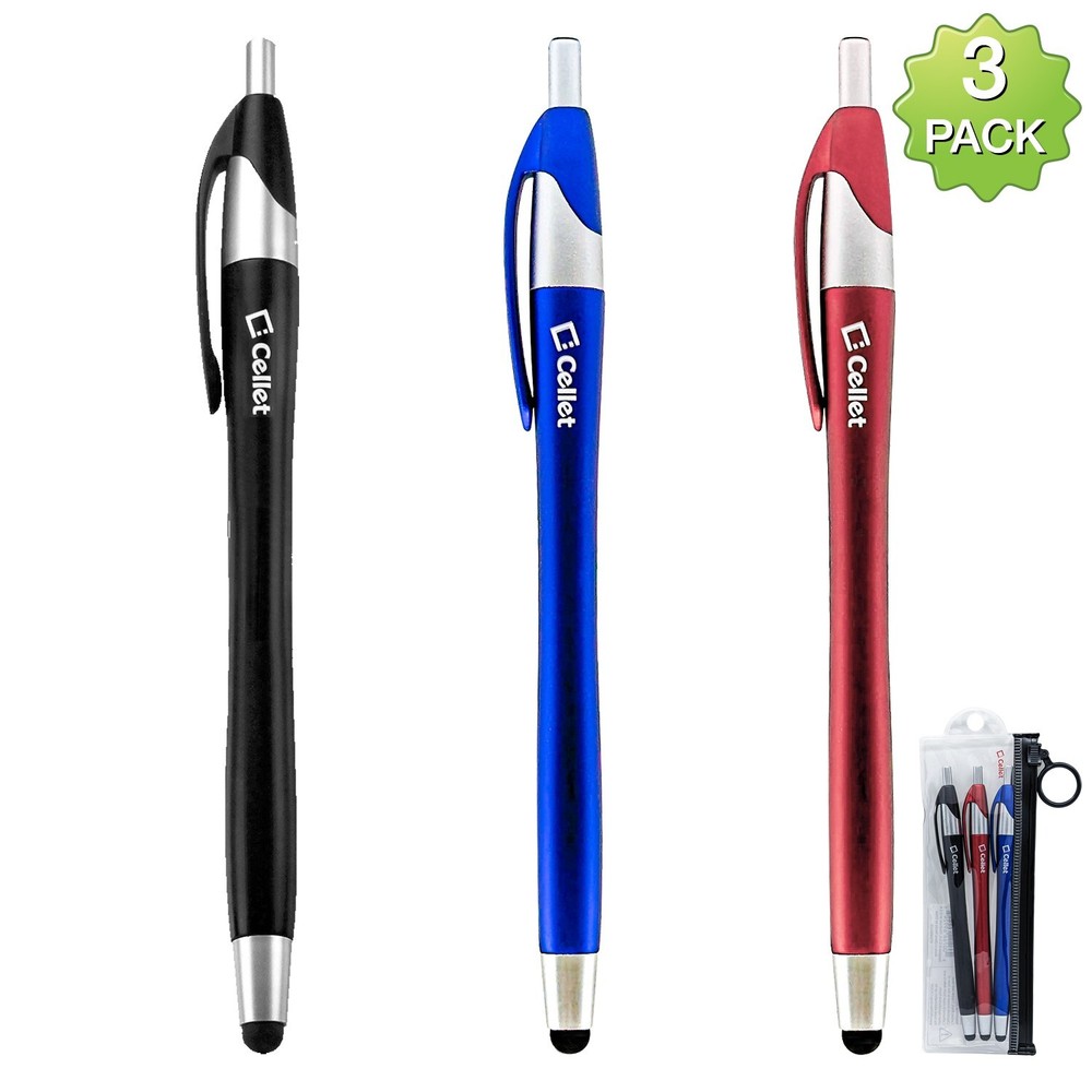 Cellet STYLUS + INK PEN - BLACK / BLUE / RED Ink - 3-Pack