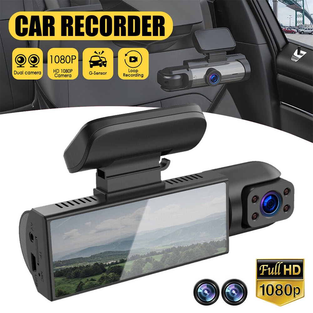 1080P Front & Inside Camera Video Recorder G-Sensor Dual Lens Car DVR Dash Cam *