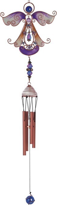 Copper and Gem Purple Angel Wind Chime 23 Inches