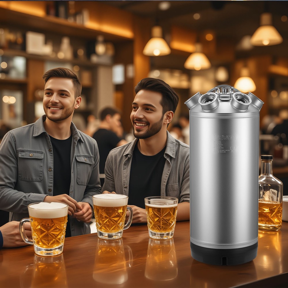 VEVOR Cleaning Keg 5 Gallon Beer Lines Cleaner with 4 D Couplers & Rubber Base