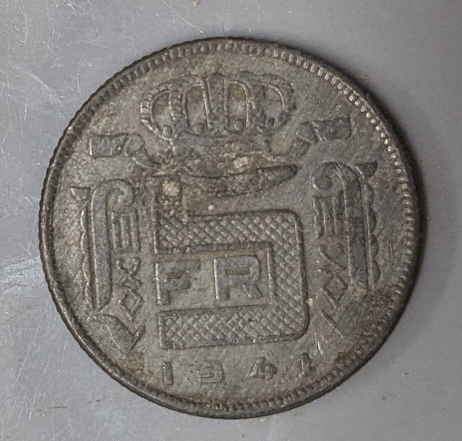 1941 BELGIUM 5 Francs coin (C7438)