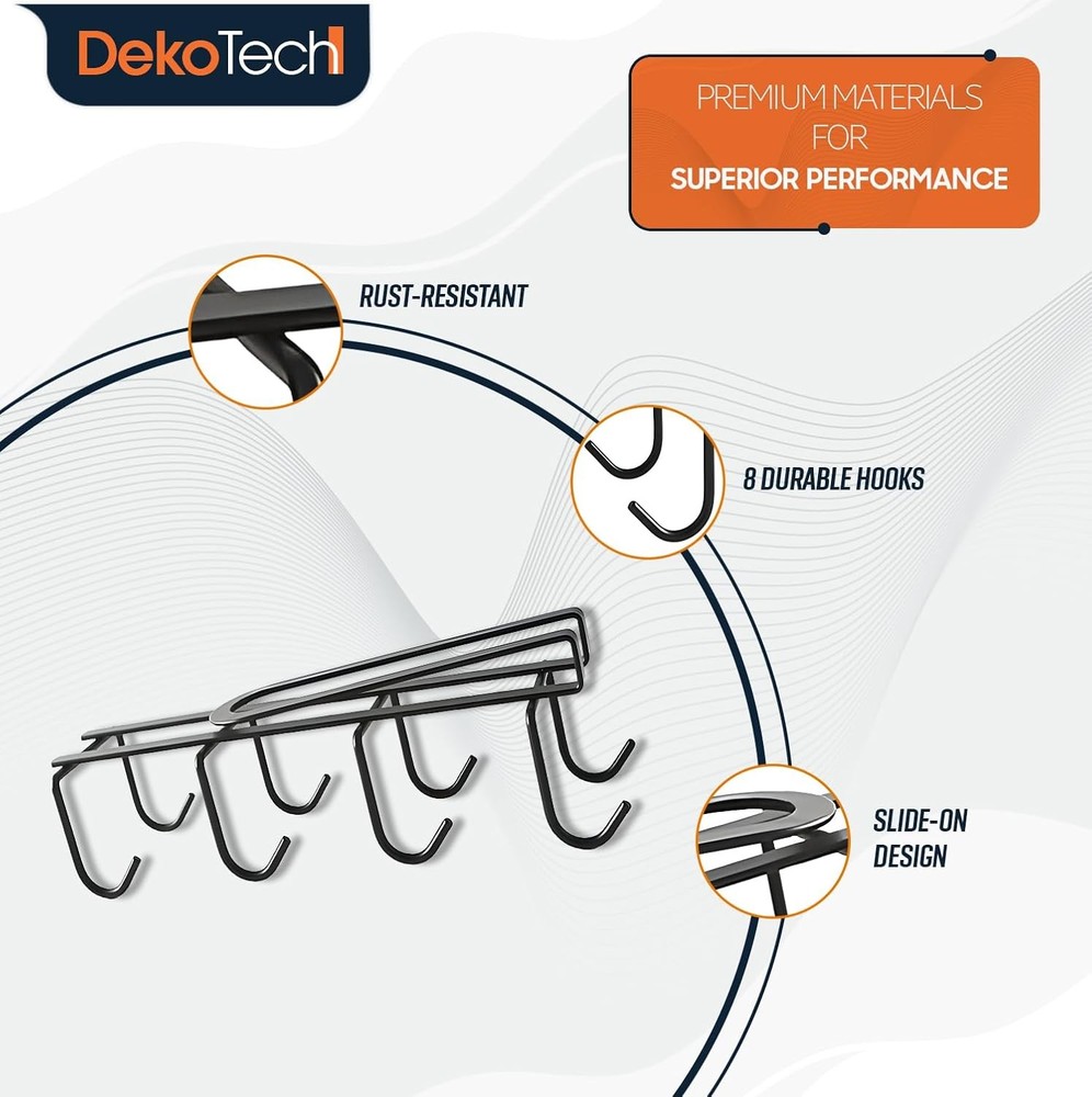 Under Shelf Mug Holder Metal Cup Rack W/ 8 Hooks Space-Saving Kitchen Storage