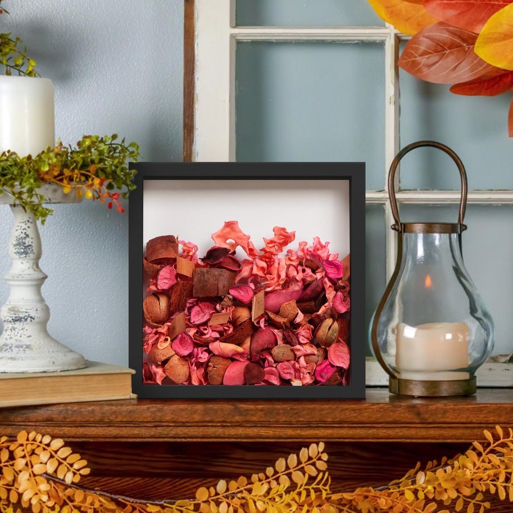 8x8 Shadow Box Frame with Soft Linen Back - Push Pins Included, Memory Box Di...