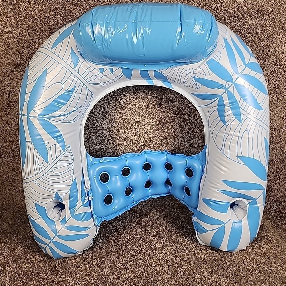 Inflatable Pool Float Chair Lounge With Cup Holders, New Open Box, Blue