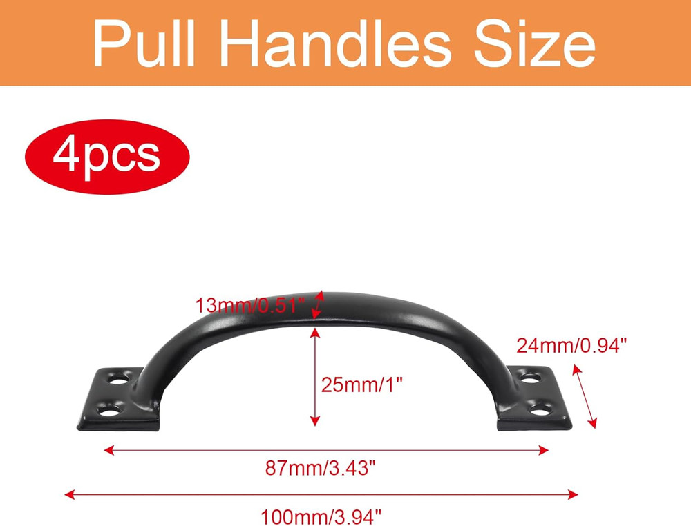 4 Pcs Black Pull Handles, Vintage Style Barn Door Handles Metal Gate Pull Handle