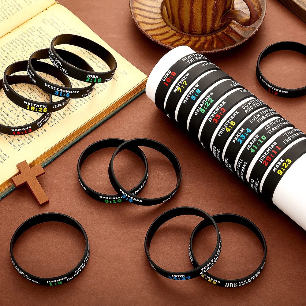 Sinmoe 100 Pcs Bible Verse Bracelets Christian Scripture Medium, multicolored