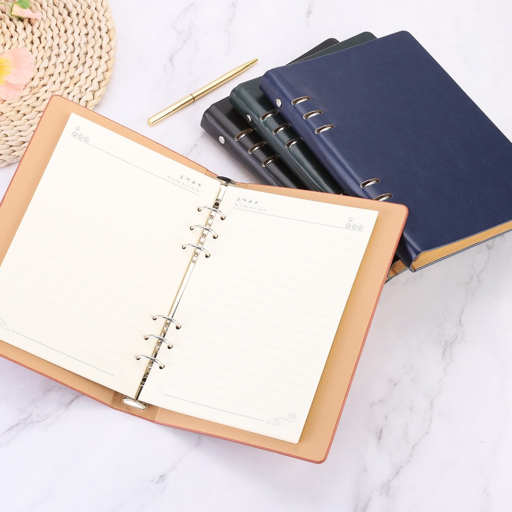6 Ring Binder Cover A5 Leather Notebook Binder with 80 Sheets Paper, Blue