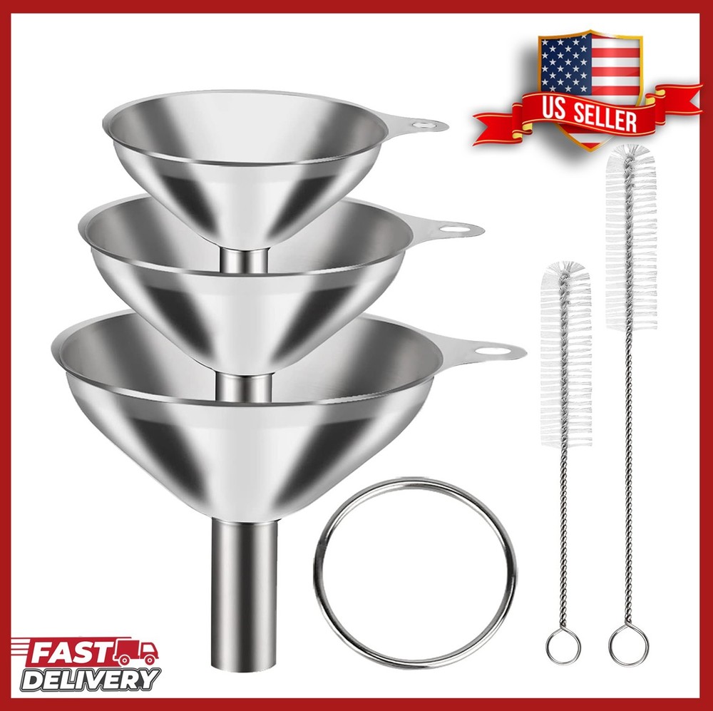 6 Pcs Stainless Steel Mini Funnels for Kitchen Use Large Tiny Small Funnel Set 3
