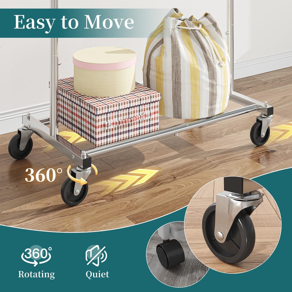 Rolling Clothes Rack Chrome Standard Garment Organizer Wheels