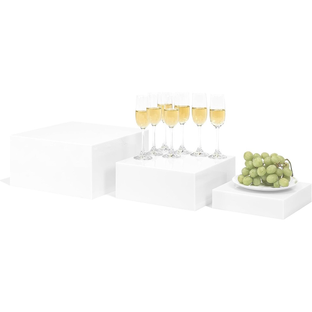 Set of 3 Acrylic Cube Display Nesting Risers with Hollow Bottoms, White