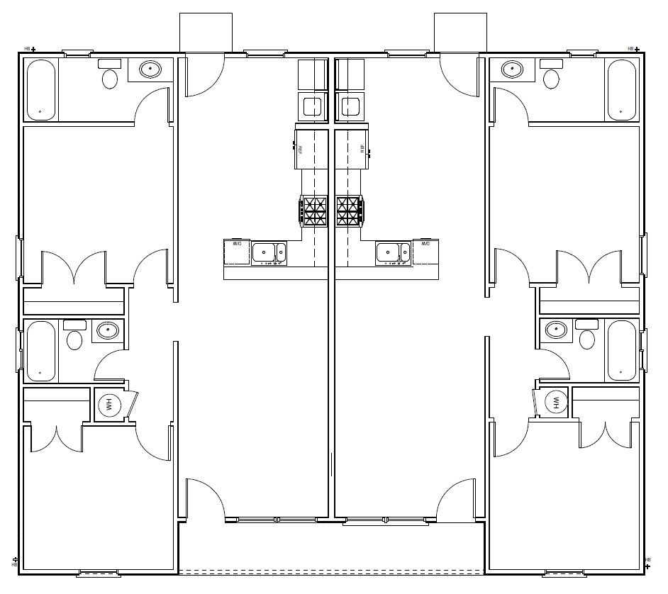 Mid-Century Modern Duplex PLAN PDF for Affordable Duplex 912 Sq. Ft. Per Unit