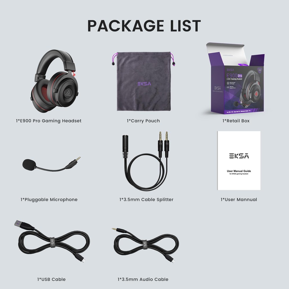 EKSA E900 Pro USB Gaming Headset for PC - Computer Headset with Detachable