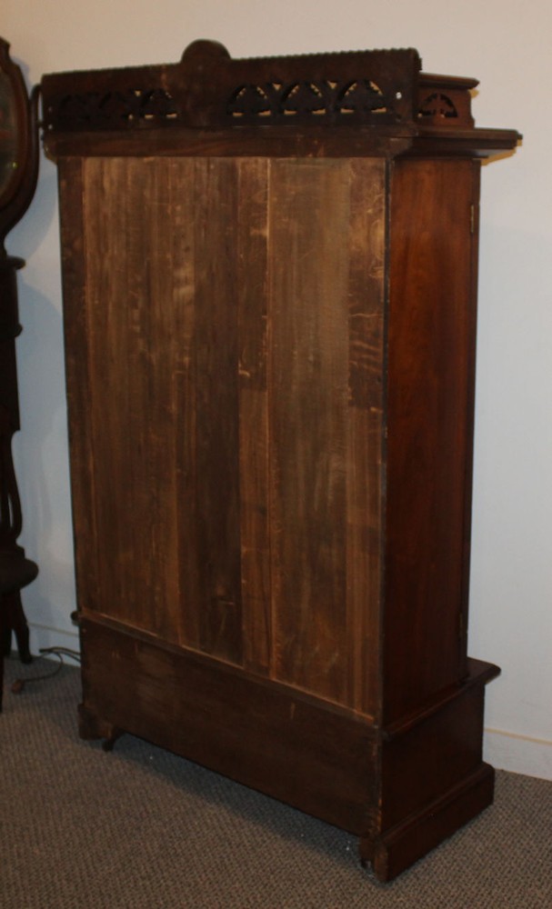 Antique Victorian Walnut Step Back Bookcase – Two Glass Doors