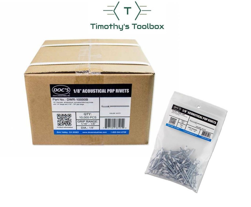 Doc's Industries 1/8″ Acoustical Pop Rivets White – 10,000 Pack