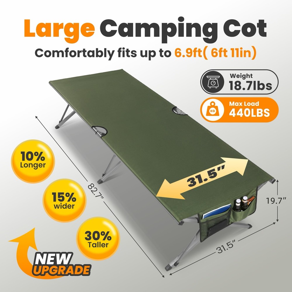 Oversized Camping Cot for Adults - Non-Assemble Folding Camping Bed Extra Wid...