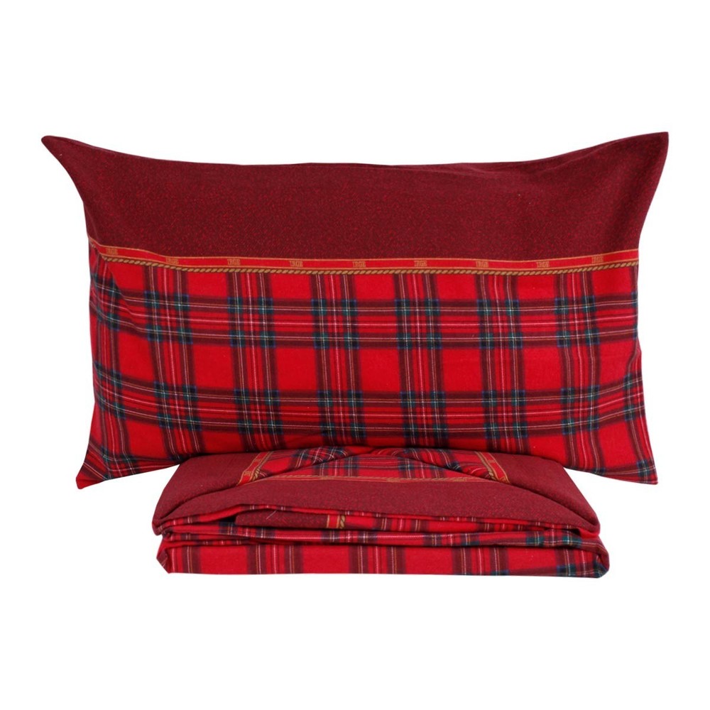 Red Scottish Print Flannel Double Bed Sheets