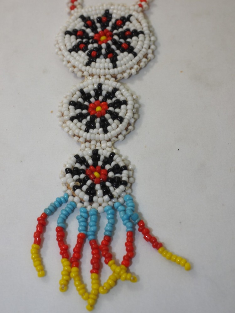 Vintage Handmade Micro Beaded Triple Panel Sunburst Necklace 24"