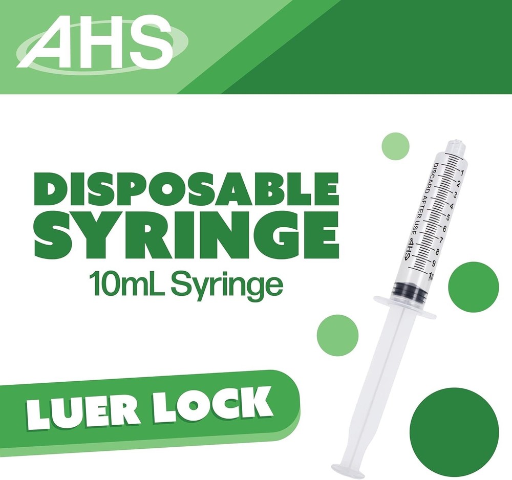 AHS 10ml (10cc) Luer Lock Syringe, Sterile, 100/Box
