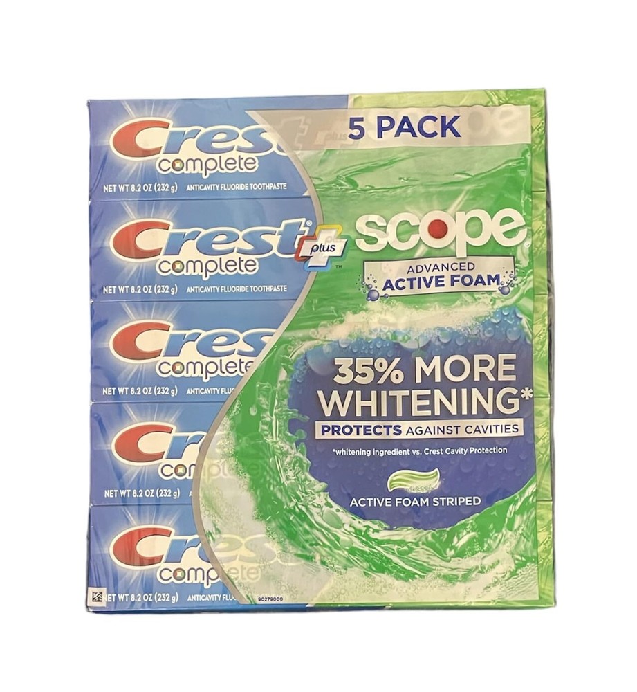 Crest Complete Toothpaste Plus Scope 5 Pack 8.2 Ounce Anticavity Fluoride