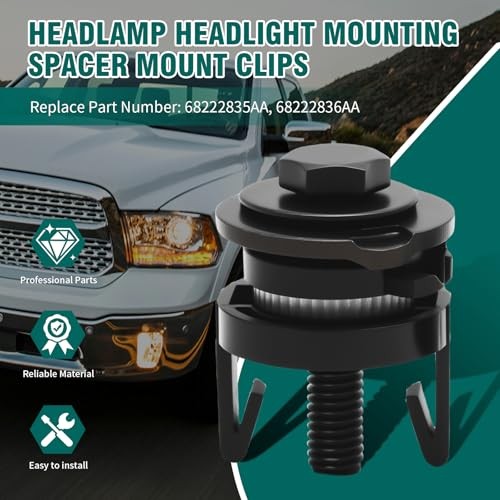 2 PCS 68222835AA Headlamp Headlight Mounting Spacer Mount Clips, Replacement