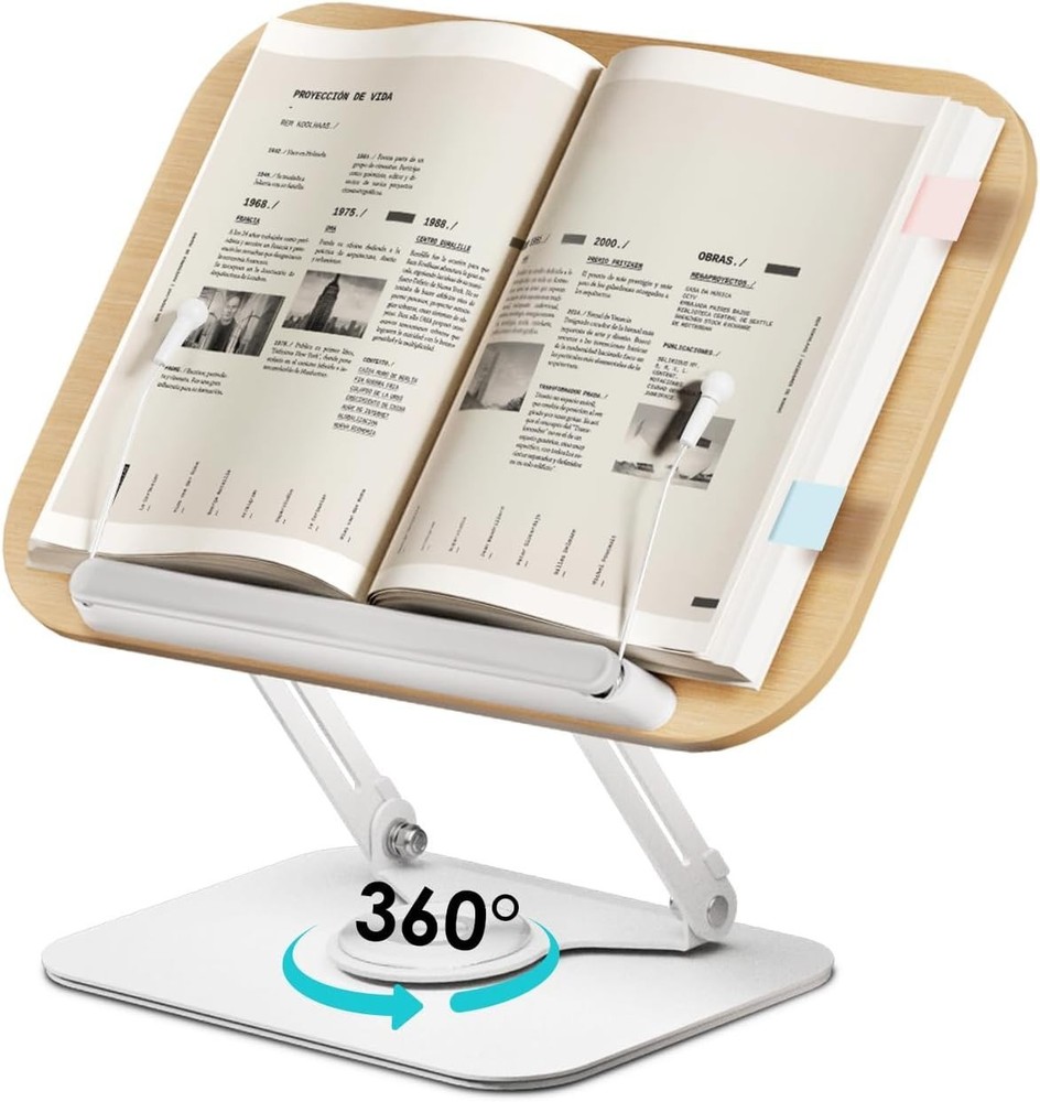 Book Stand Reading,Book Holder Height&Angle Adjustable 360° Rotating Base