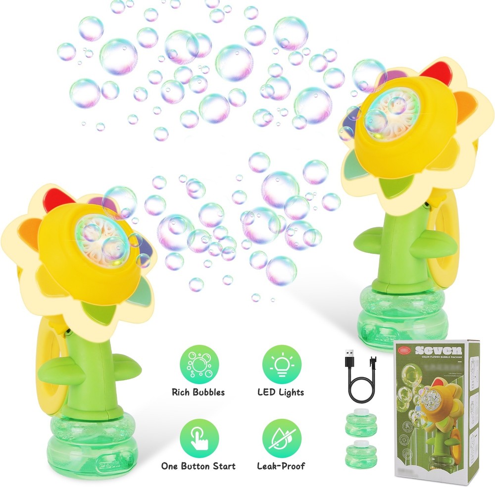 2Pcs Bubble Machines& Lights Dancing Sunflower Bubble Maker Rechargeable Maker