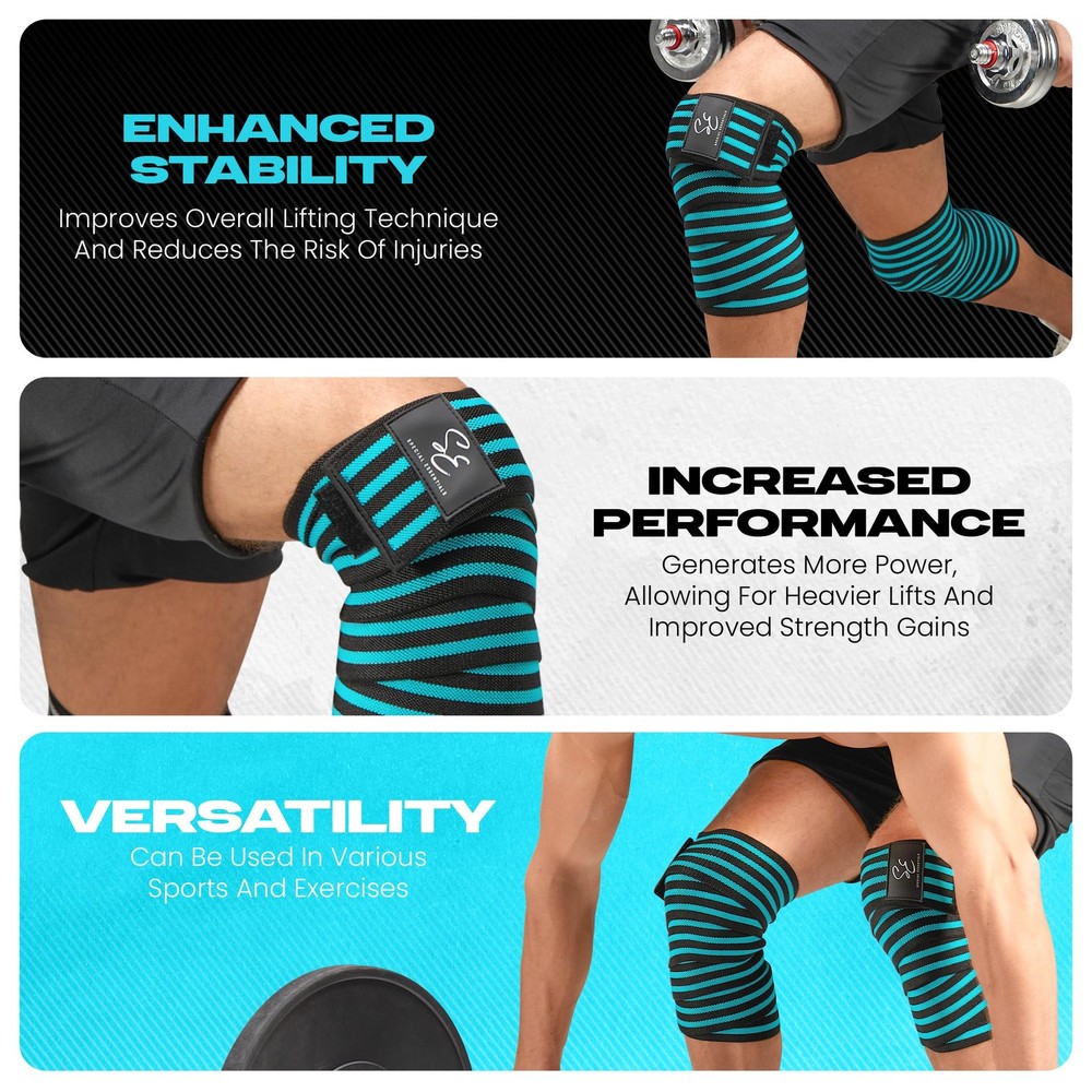 Knee Wraps for Weightlifting with Strap (2 Pack) - 72 Inches Flexible Support...