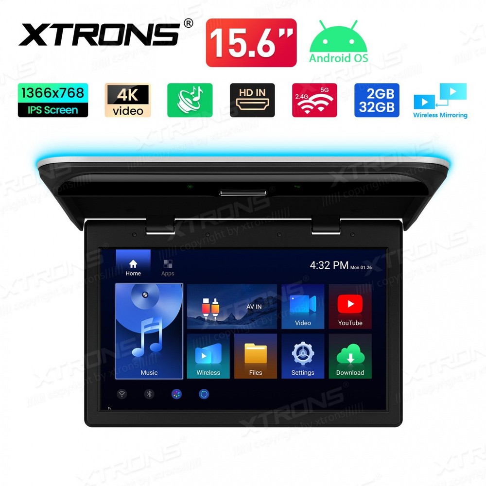 15.6 Inch IPS Screen, Fold Out Android Car Roof Multimedia Player
