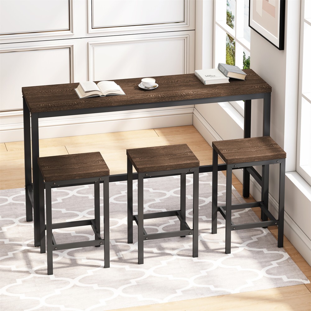 4 Piece Dining Table Set Table with 3 Stools Kitchen Breakfast Furniture