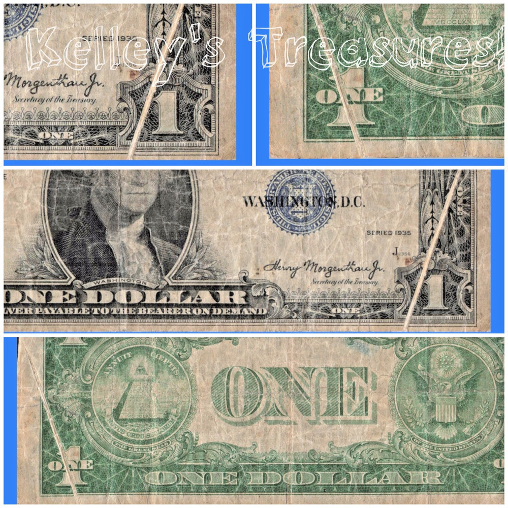 1935 $1 One Dollar Silver Certificate Double Date Gutter Fold Error, Circulated