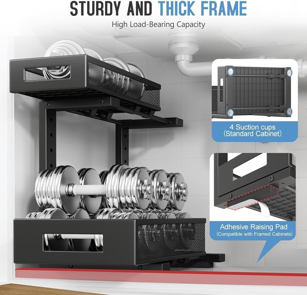 2-Pack Under Sink Storage Organizer Large 2-Tier Elegant Mesh Pull Out Shelf