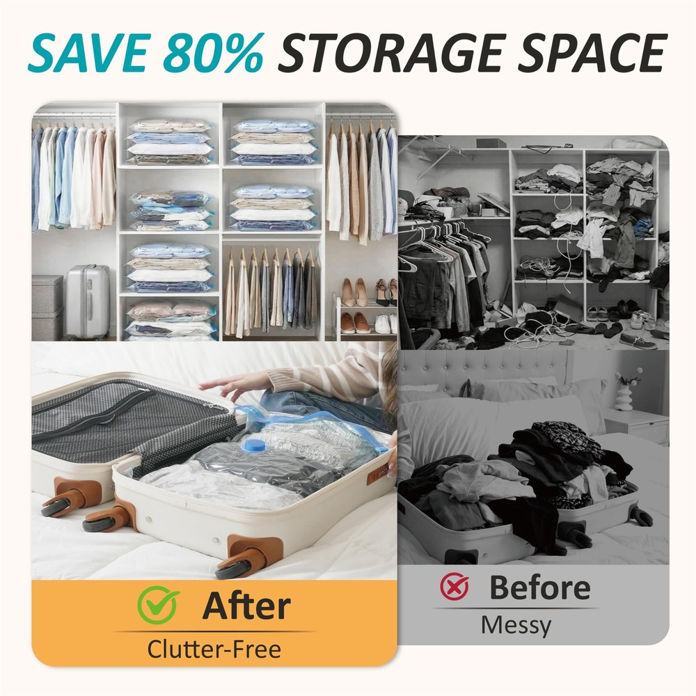 Cozy Essential Vacuum Storage Bags, 80% Compression Combo, Transparent