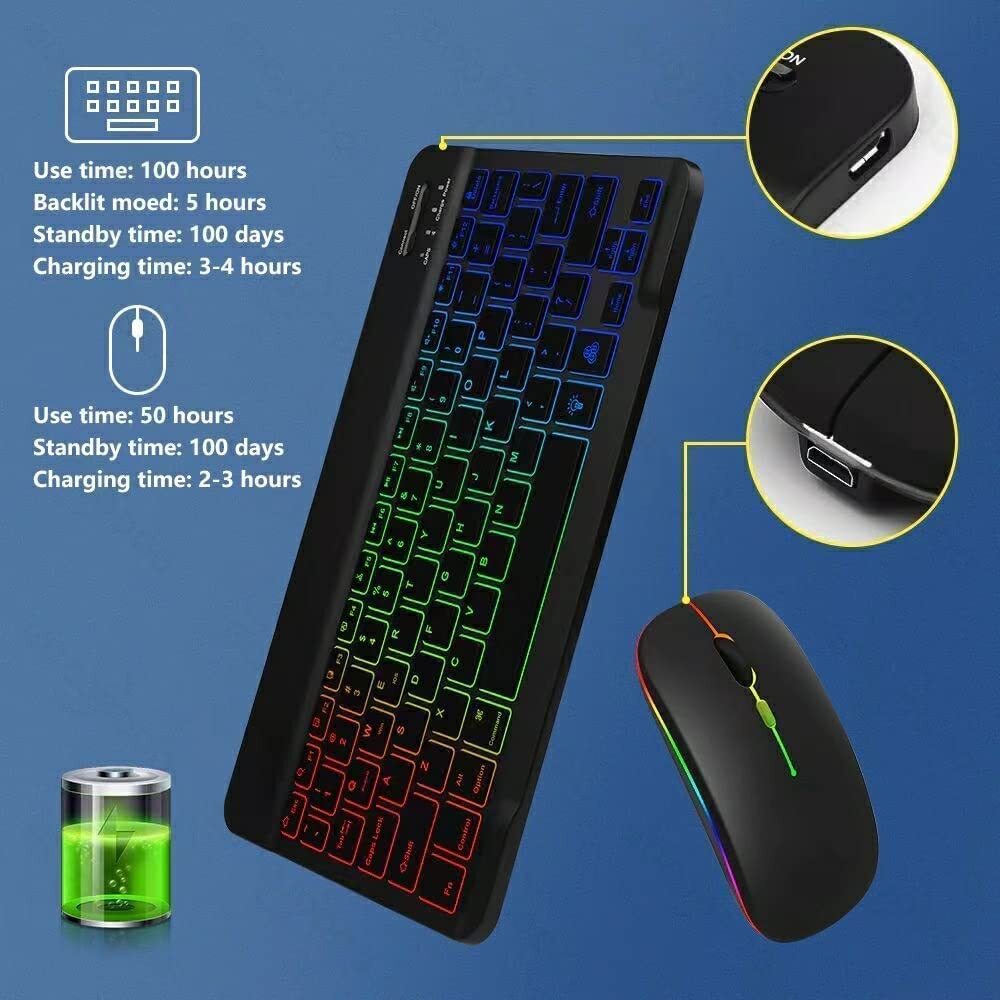 Bluetooth Keyboard and Mouse Combo for iPad - Rechargeable Wireless Keyboard