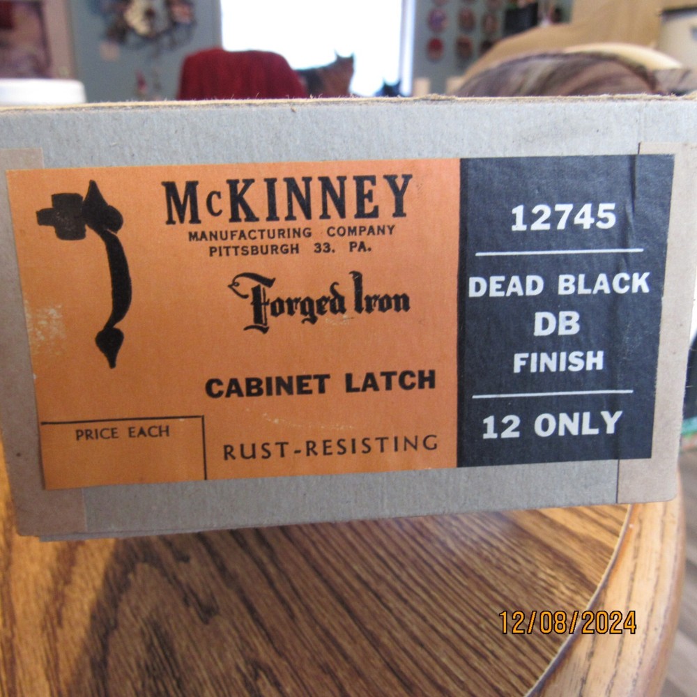 2PC Vintage Mckinney Forged Iron Push Button Latch Cabinet Hardware