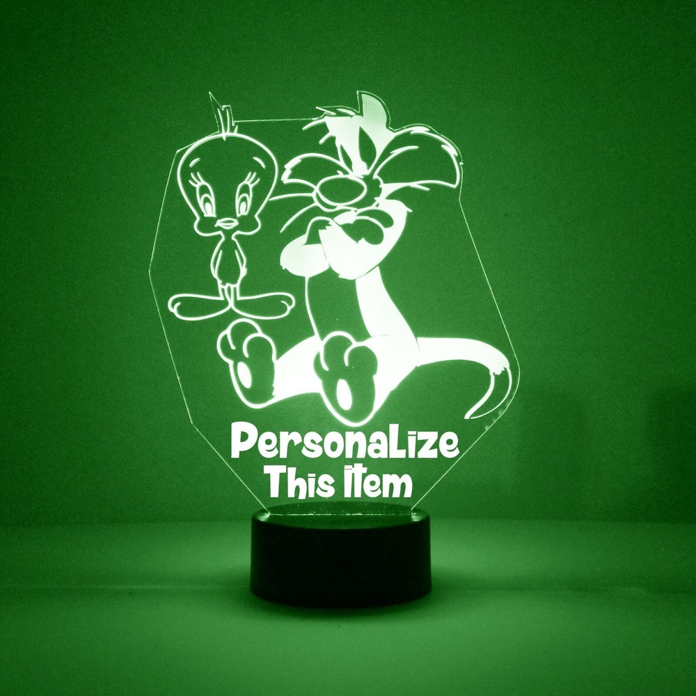 Sylvester & Tweety, Personalized FREE, LED Night Light Lamp w/ Remote Control
