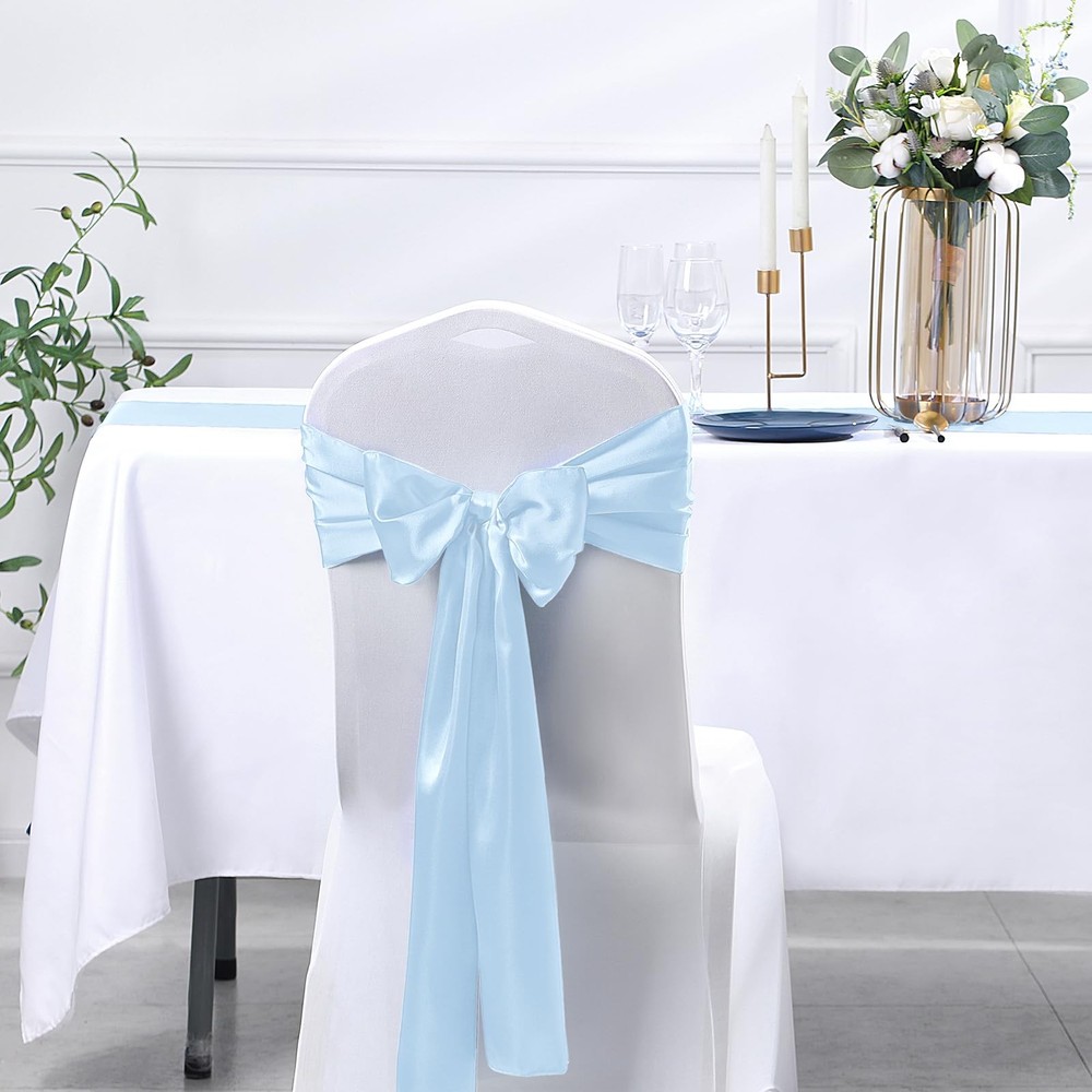 24 PCS Light Blue Satin Table Runner 12x108 Inch Bright Smooth Wedding Decor