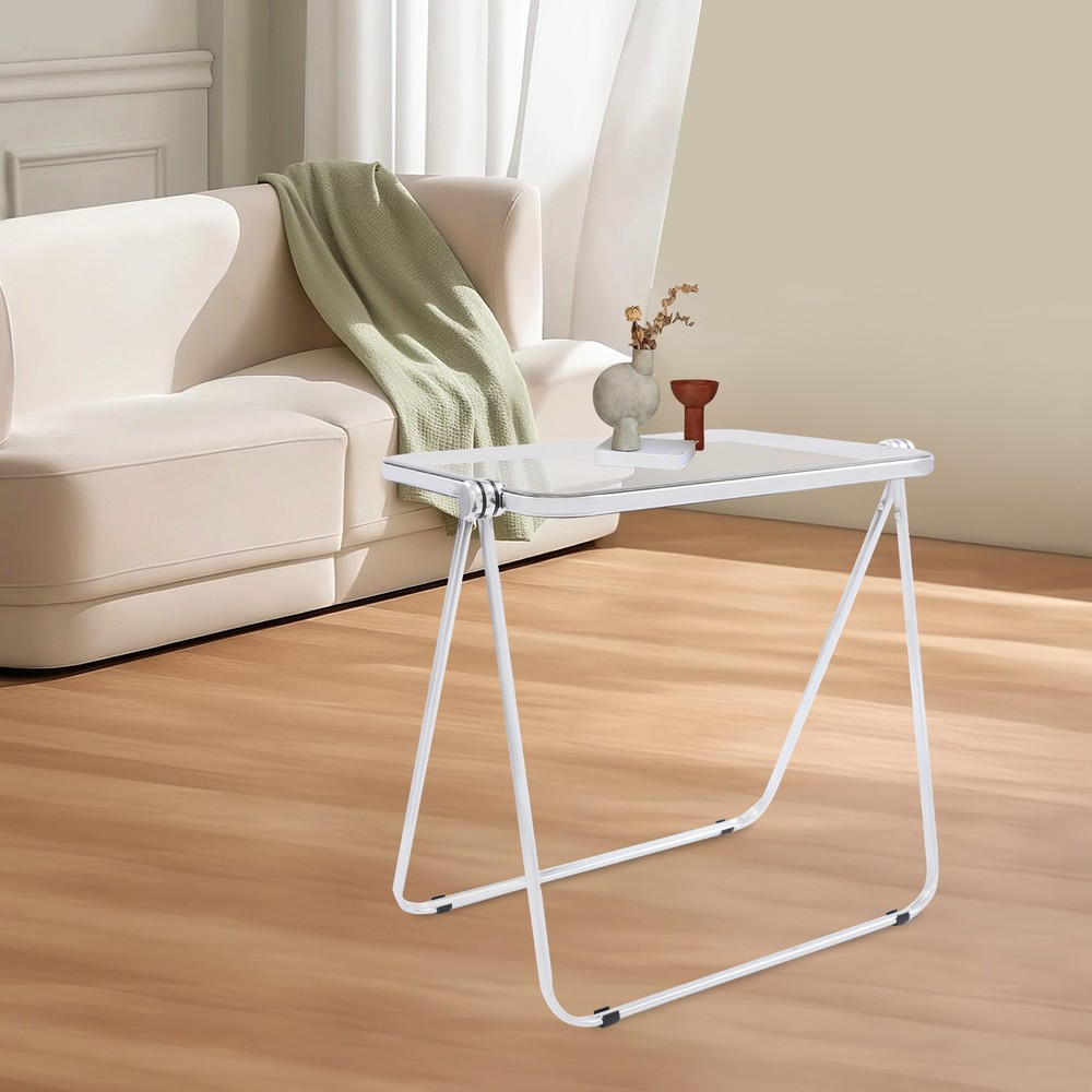 Clear Foldable Side Storage Table Tiny Desk For Home Office Small Computer Desk