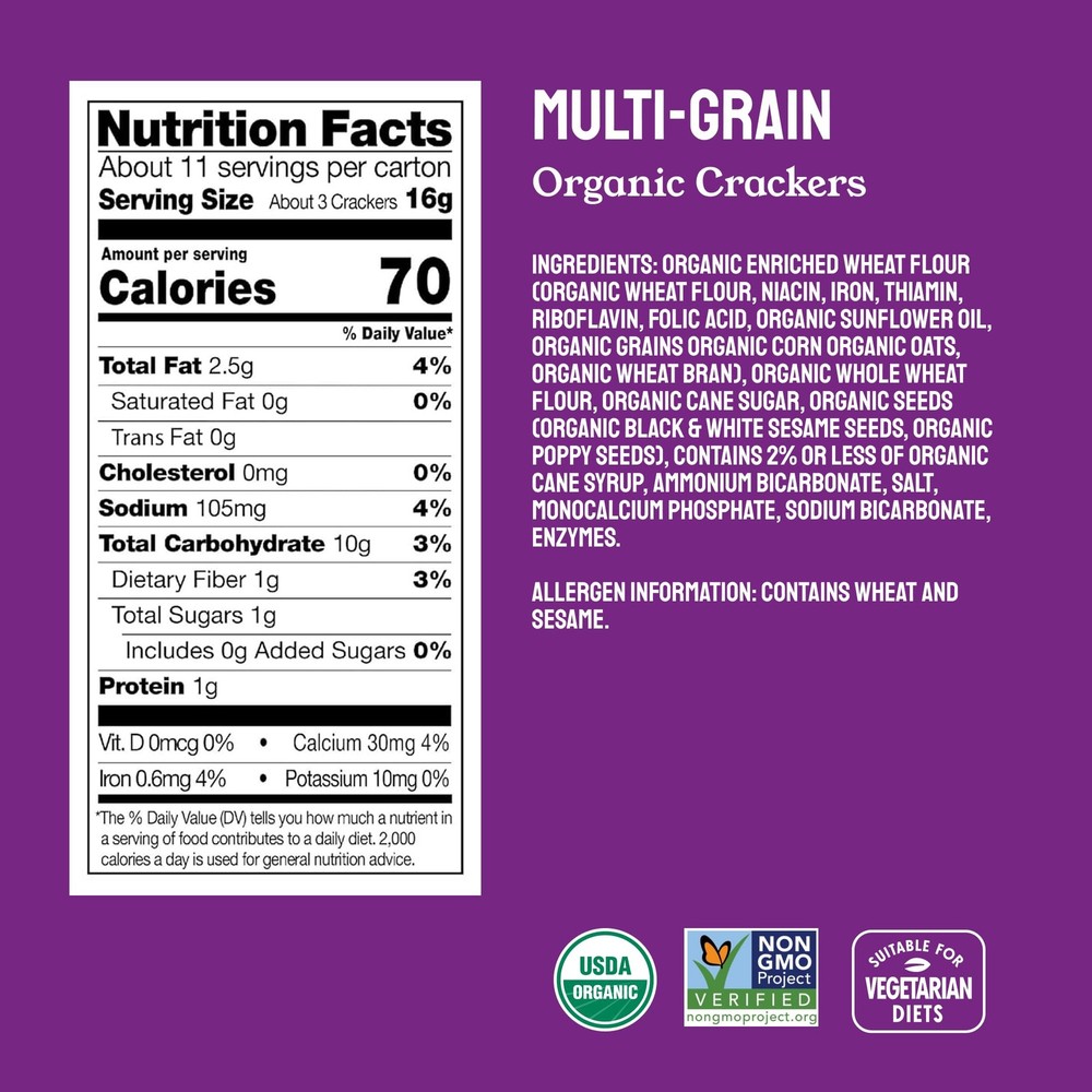 Milton's Organic Crackers, Multi-Grain - Certified Organic, Non-GMO Project V...