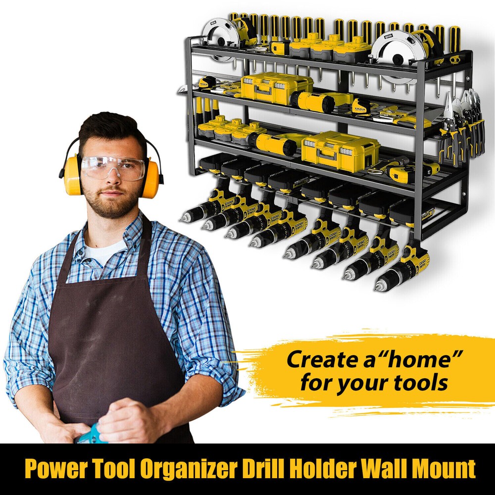 Power Tool Organizer Wall Mount,Extended Large Heavy Duty 8 Drill Holder,4 Layer