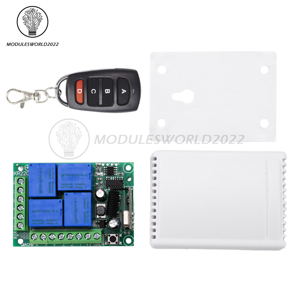 433Mhz Remote Control Receiver RF Wireless Switch 4CH Relay Module Transmitter