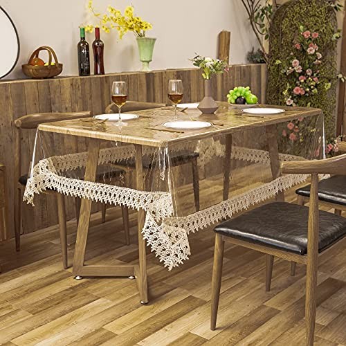 Clear Plastic Table Cover Protector 104" x 60" (Rectangular) Light Beige