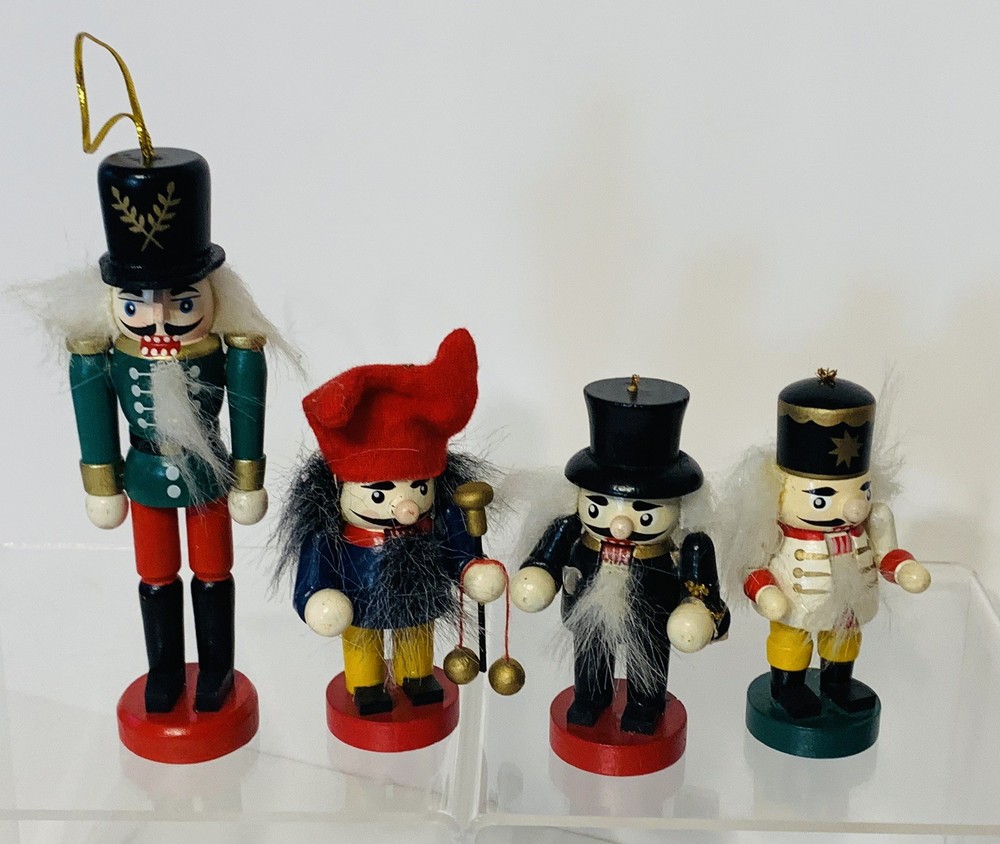 4 Miniature Wooden Nutcracker Christmas 3"- 5" Tall