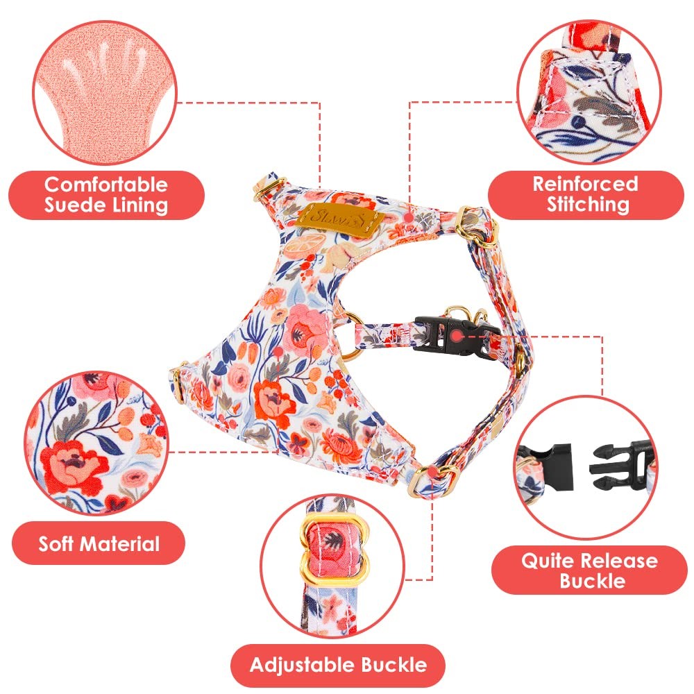 No Pull Dog Harness with Leash - Soft Lightweight Floral Pattern Puppy Harnes...