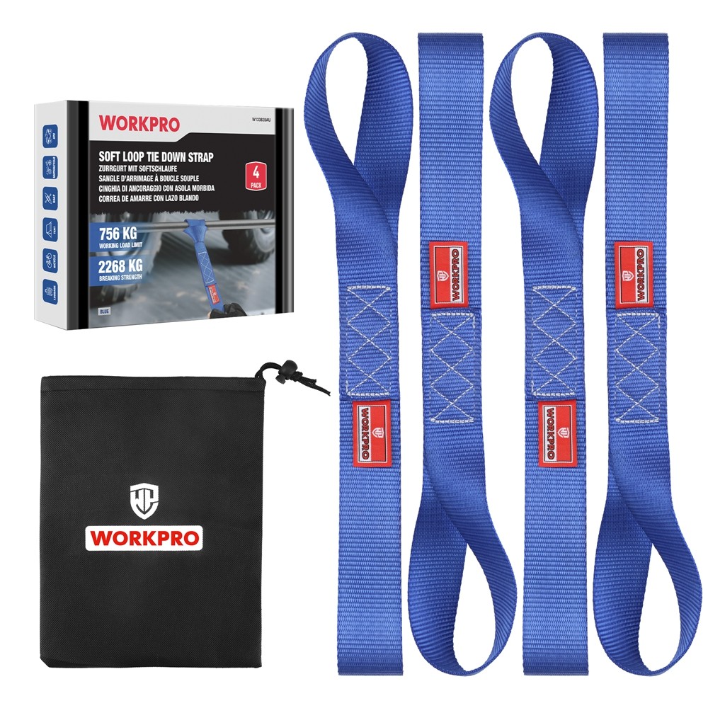 WORKPRO 4x Heavy Duty Soft Loop Tie Down Straps 1.6"x17" 5000lbs Break Strength