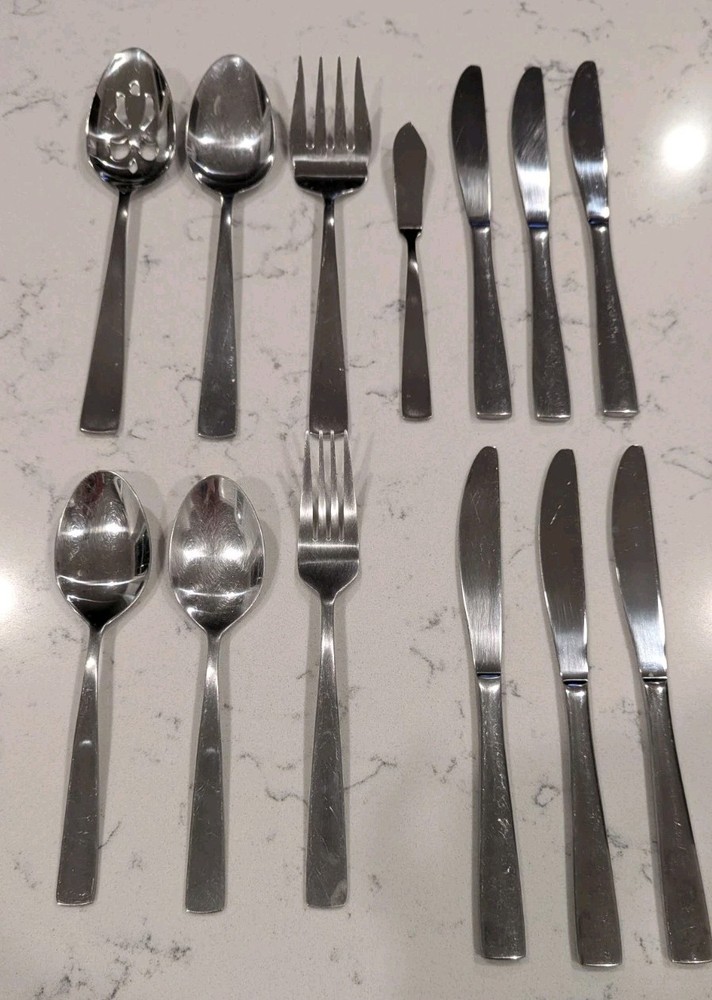 13 x International Mason Stainless Flatware Slotted Spoon Meat Fork Spoons Fork